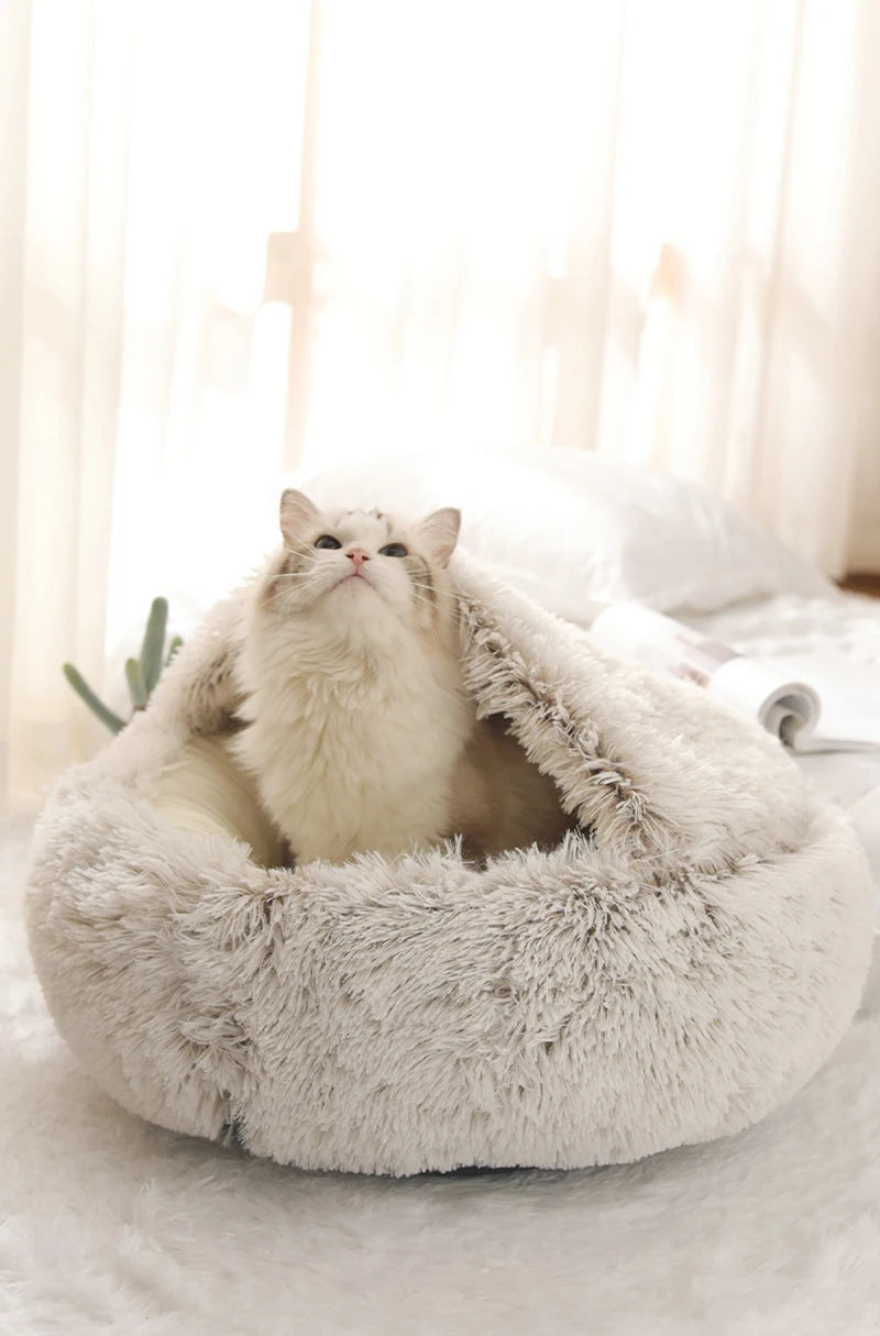FurHaven ✨🐕🐈 – Luxury Covered Round Pet Bed for Dogs & Cats