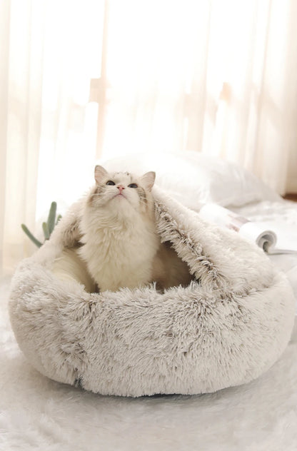 FurHaven ✨🐕🐈 – Luxury Covered Round Pet Bed for Dogs & Cats
