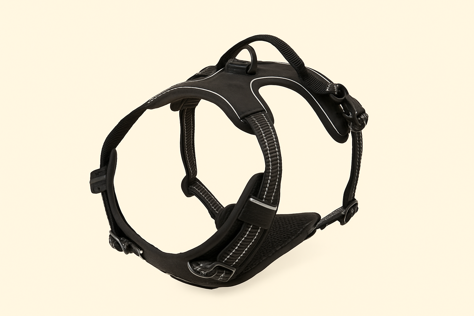 Black harness with cream background
