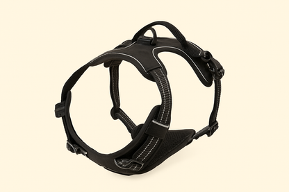 Black harness with cream background
