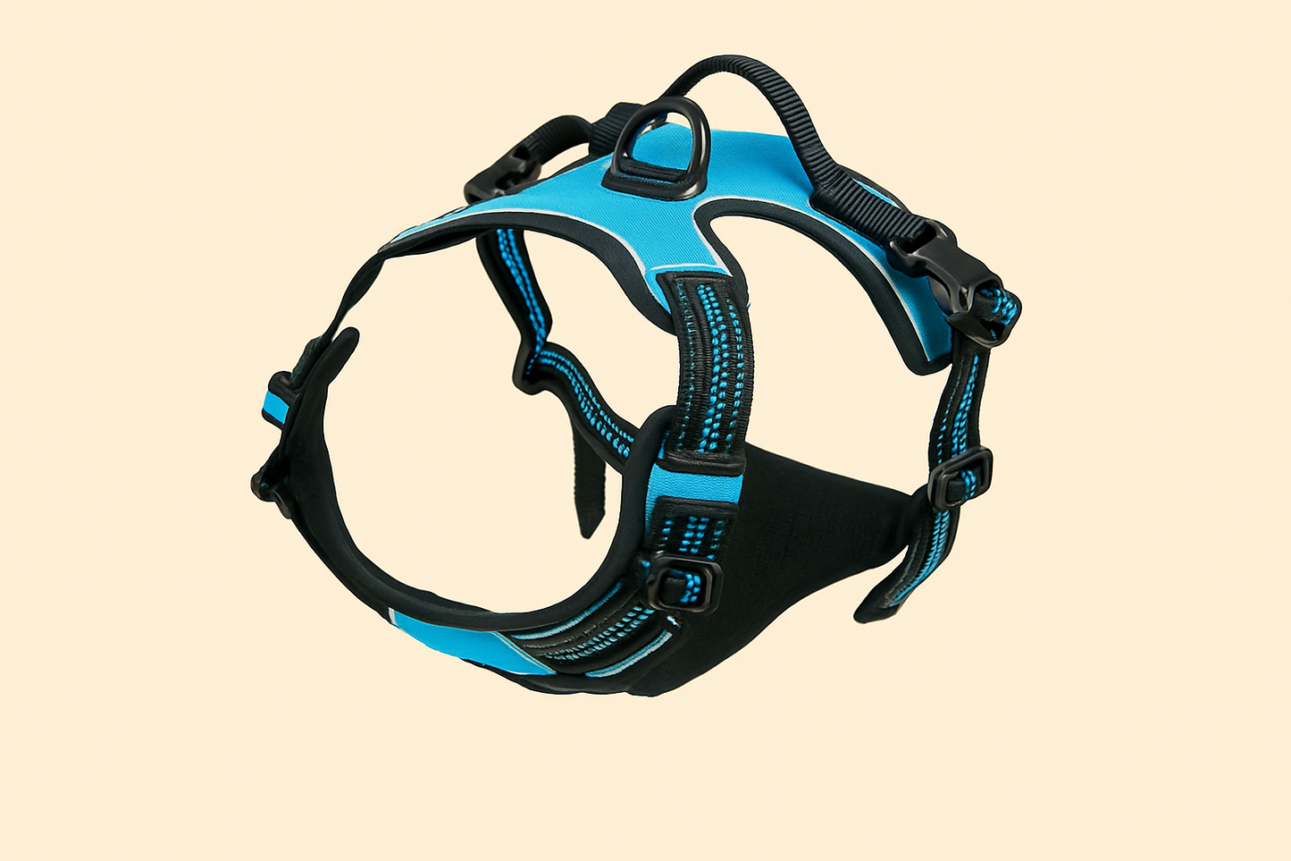 Blue harness with cream background