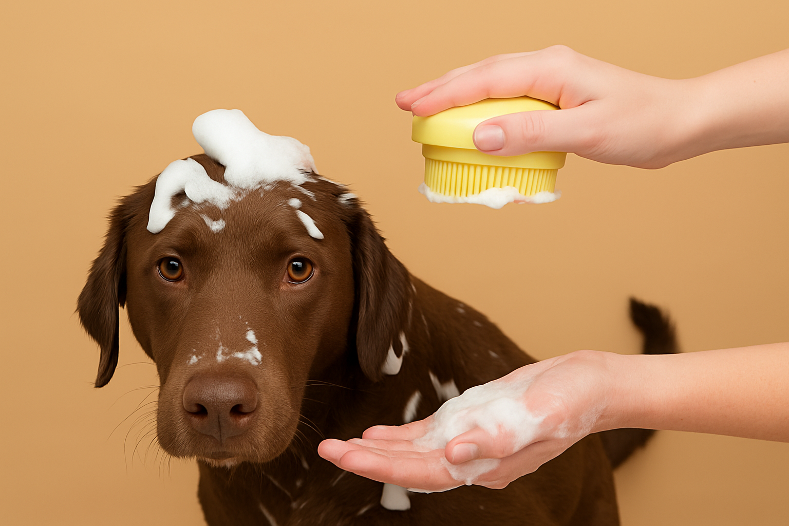 Dog bath image with beige background
