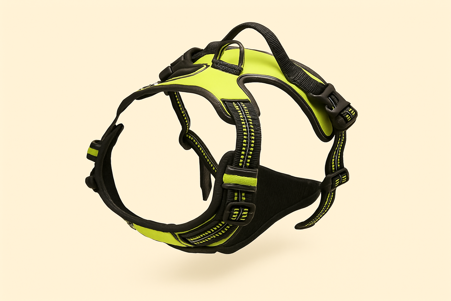 Lime green harness with cream background