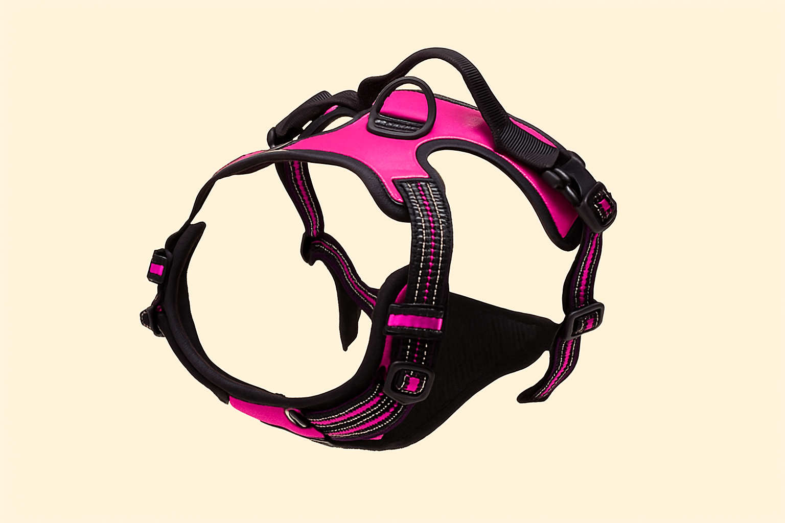Pink harness with cream background