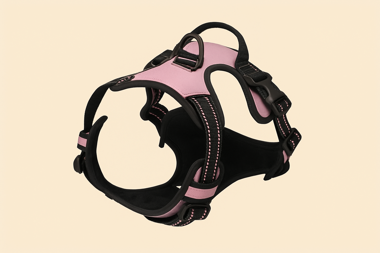 Pink harness with cream background