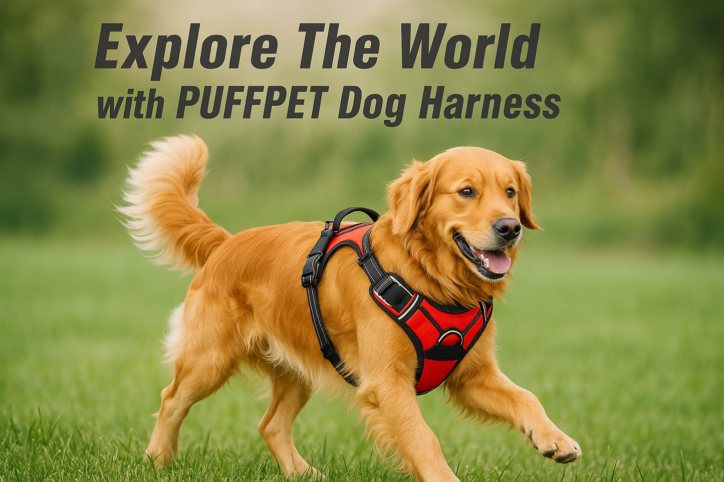 PuffPet lifestyle harness photo with authentic design