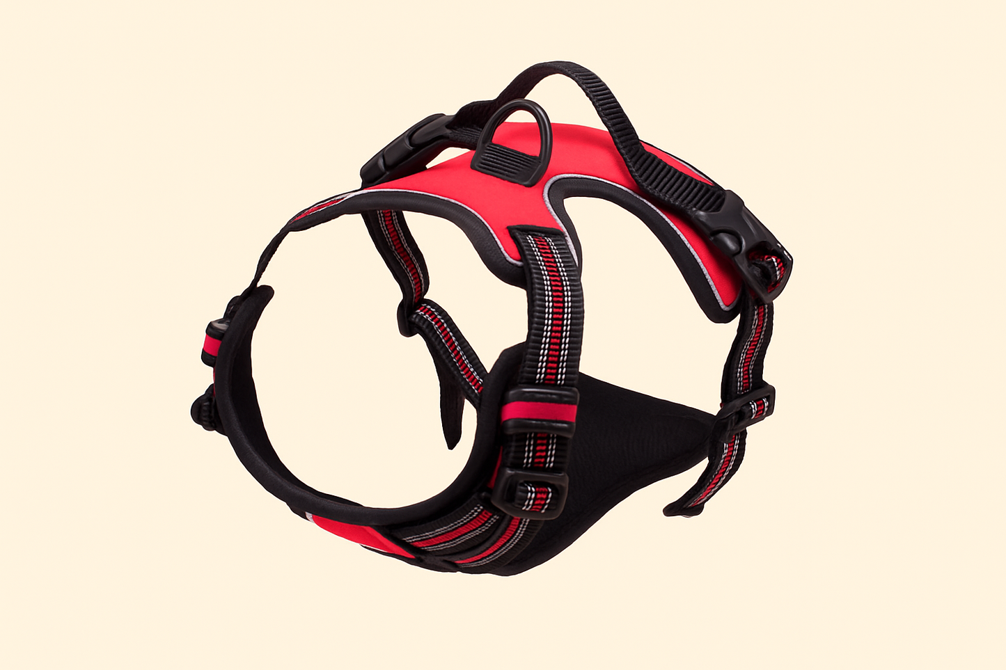 Red harness with cream background